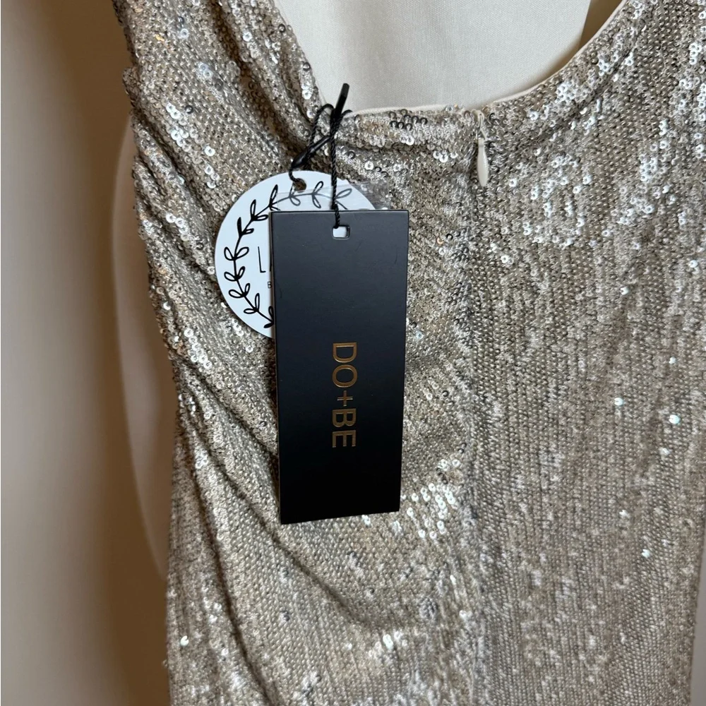 DO+BE Silver Sequin Backless Halter Dress